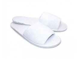 WHITE TERRY SLIPPERS WITH OPEN TOES